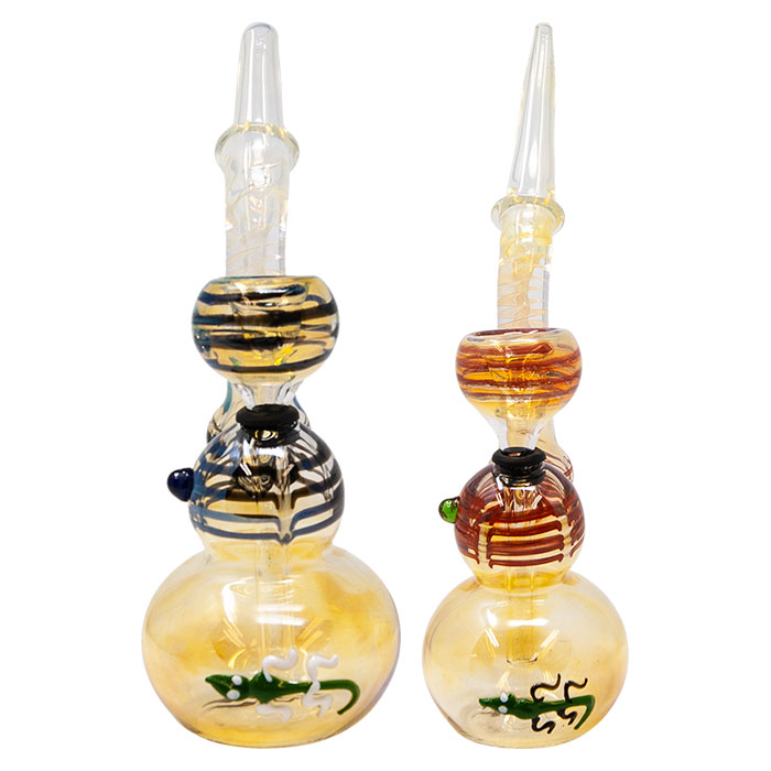COLOR CHANGING GLASS BUBBLER WITH BOWL ON TOP CENTRE AND 8 INCHES