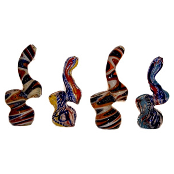 COLORFUL STRIPED GLASS BUBBLER WITH IN BUILT BOWL 5 INCHES
