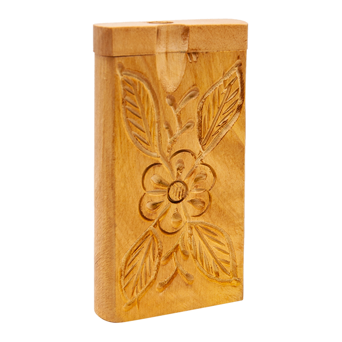 FLOWER ENGRAVED WOODEN DUGOUT 4 INCHES