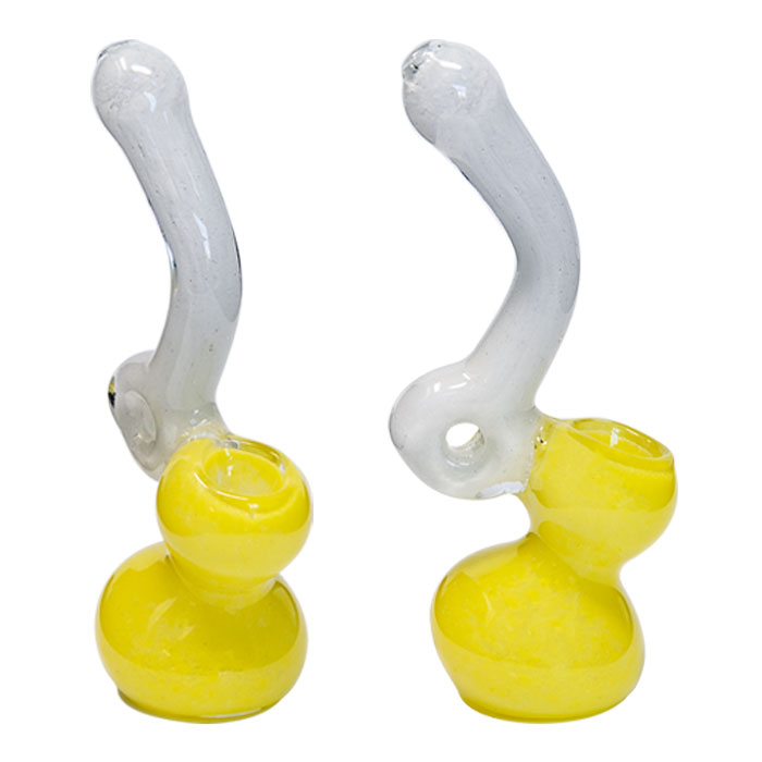 Yellow Frit Design Twin Colored Mini Glass Bubbler 6 INCHES