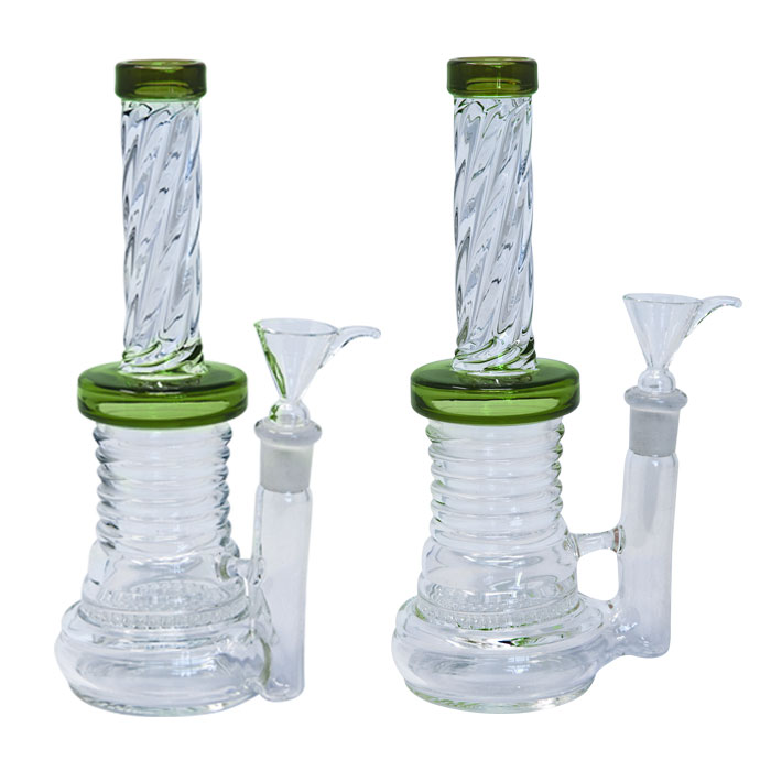 Light Green Twisted Design Bong With Honey Comb Percolator