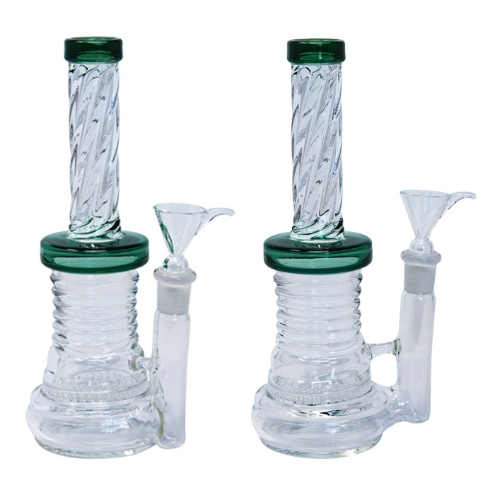 Teal Green Twisted Design Bong With Honey Comb Percolator