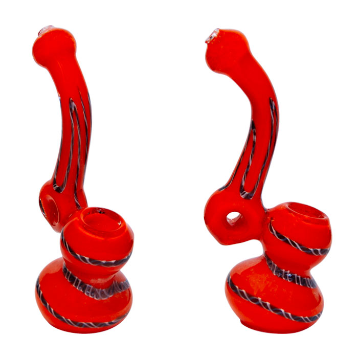 Frit Design Red Color Glass Bubbler 7 Inches