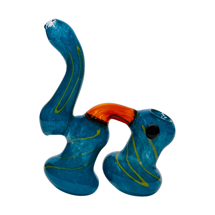 Frit Work Blue Color Glass Bubbler With Yellow Stripes