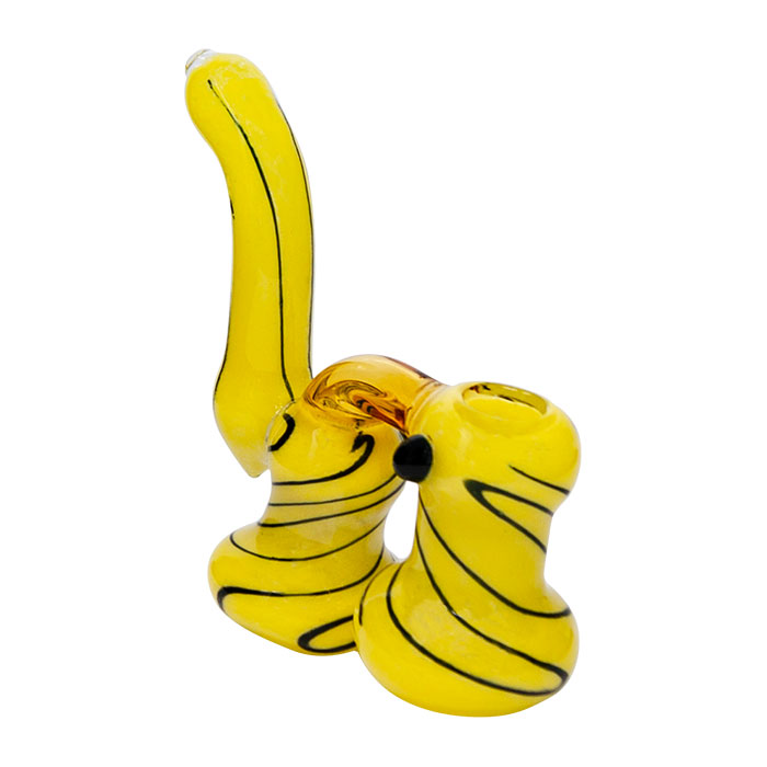 Frit Work Yellow Color Glass Bubbler With Black Stripes