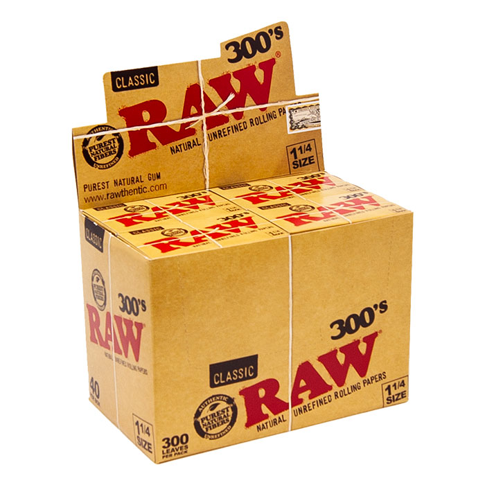 Raw Classic 300's Unrefined Rolling Paper 1.25 Display of 40