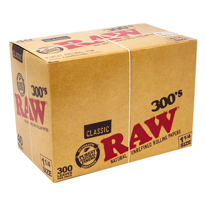 Raw Classic 300's Unrefined Rolling Paper 1.25 Display of 40