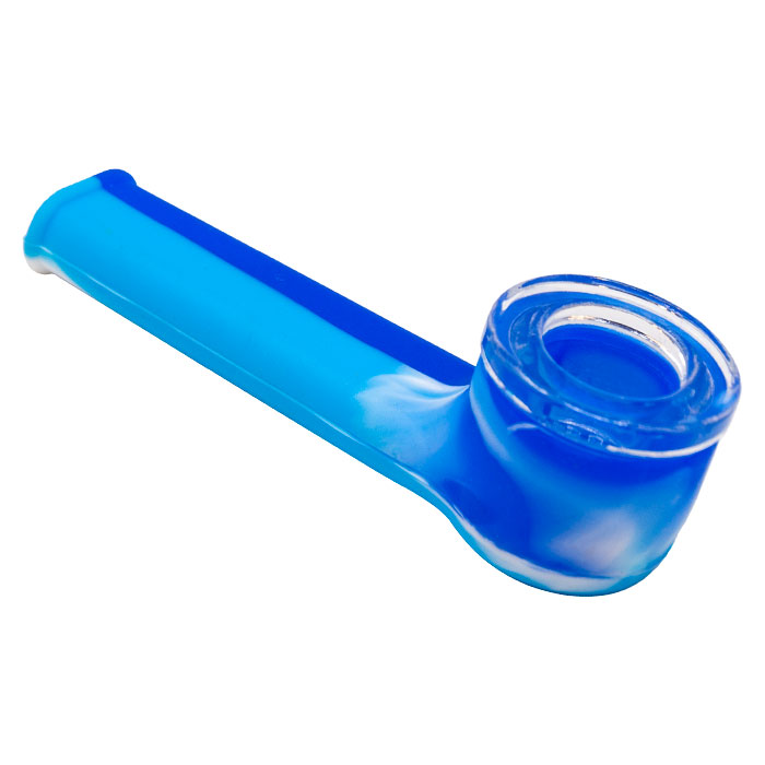 Dark Blue Silicone Pipe With Glass Bowl