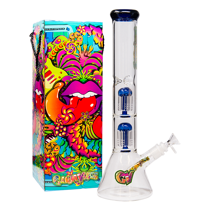 Ganjavibes Double Tree Percolator Blue Glass Bong 14 Inches