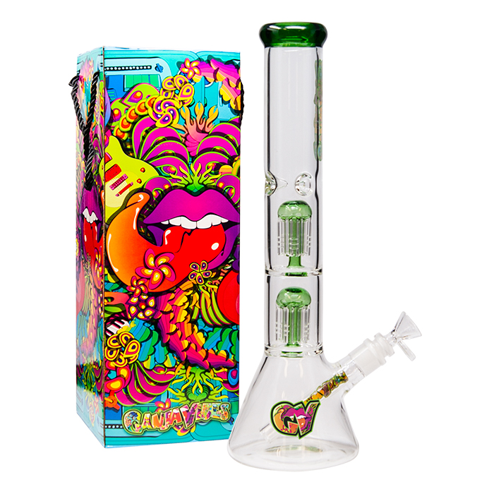 Ganjavibes Double Tree Percolator Green Glass Bong 14 Inches