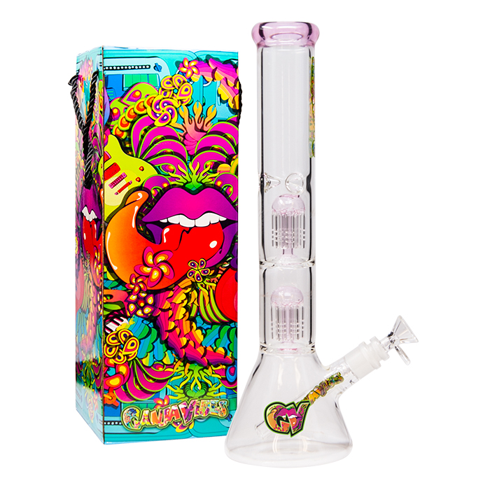 Ganjavibes Double Tree Percolator Pink Glass Bong 14 Inches