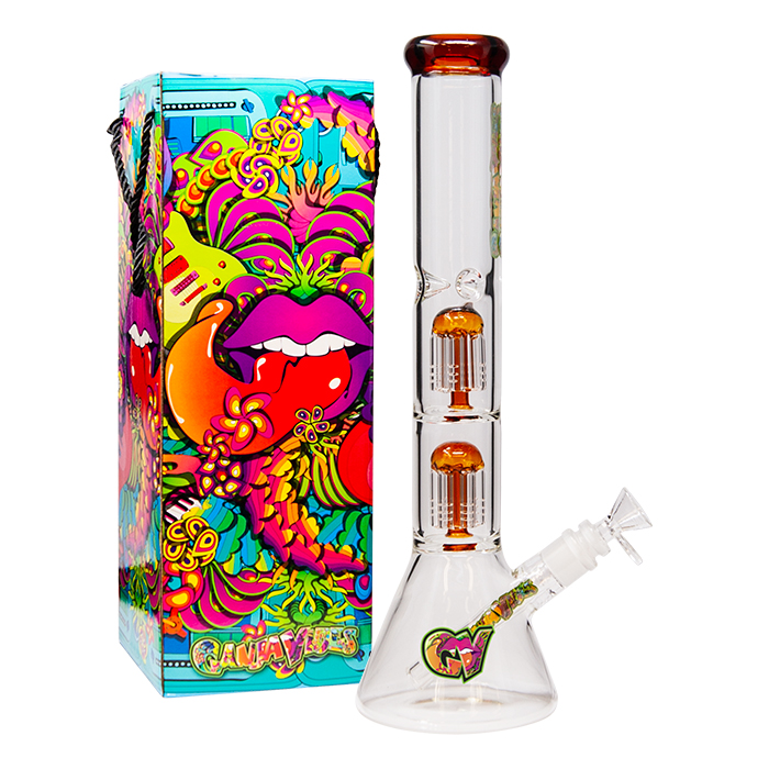 Ganjavibes Double Tree Percolator Amber Glass Bong 14 Inches