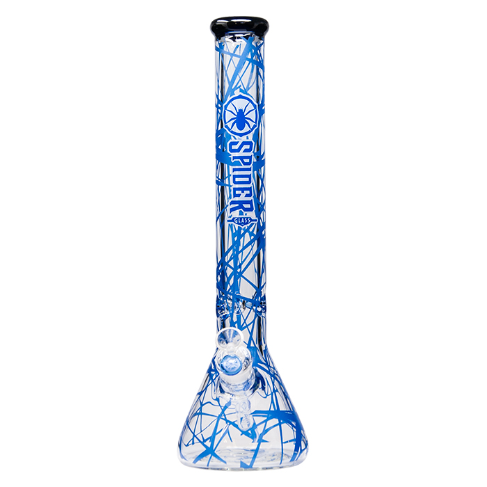 Spider Glass Web Design Blue Bong 18 Inches