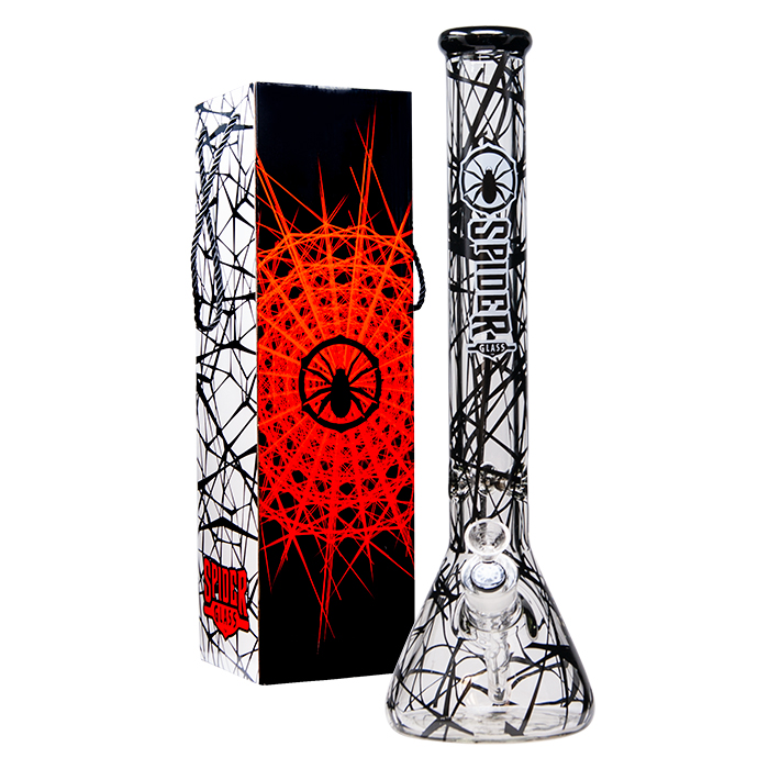 Spider Glass Web Design Black Bong 18 Inches