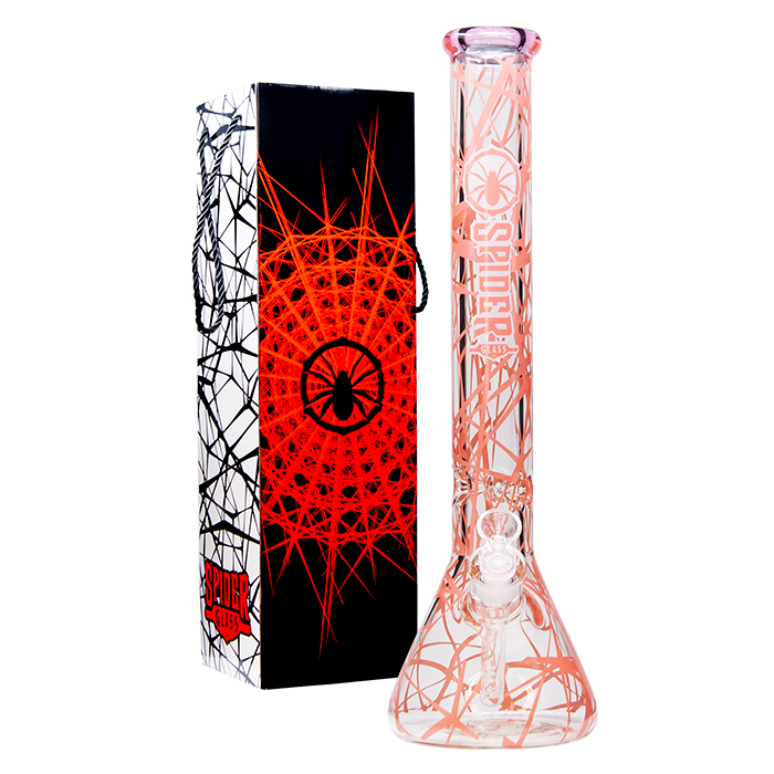 Spider Glass Web Design Pink Bong 18 Inches