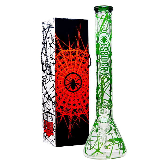 Spider Glass Web Design Green Bong 18 Inches