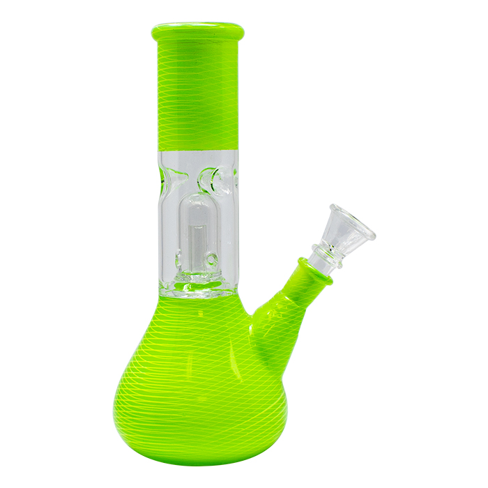 CONICAL NETTED NEON GREEN GLASS BONG WITH ONE PERCOLATOR 8 INCHES