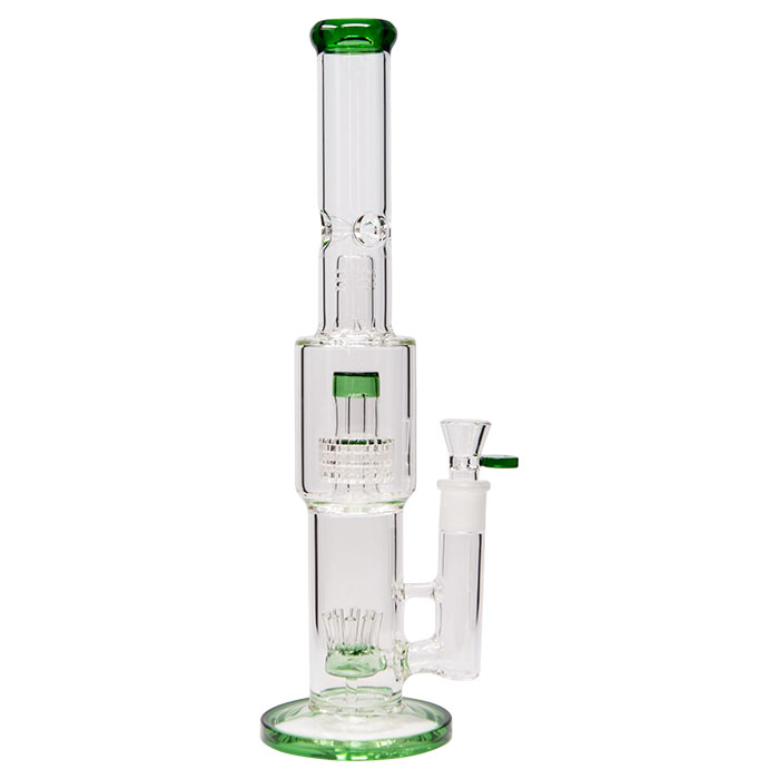 GREEN COLOR BONG SPRINKLER WITH TIRE PERC AND ONE SPLASH GUARD 15 INCHES