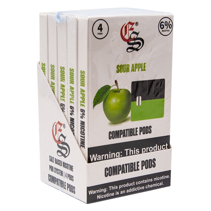Juul Compatible Sour Apple Pods Display of 5