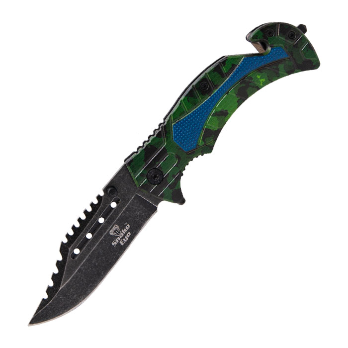 Snake Eyes Tactical Outdoor Blue and Green Rescue Knife