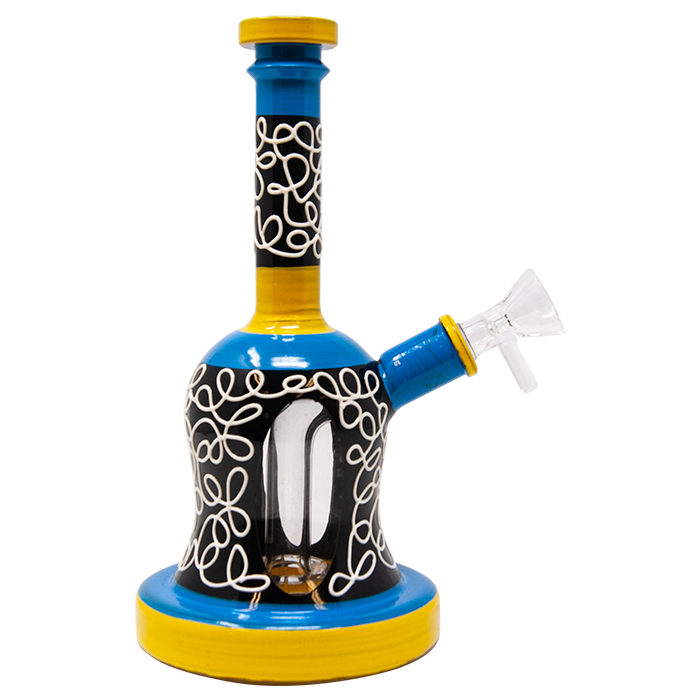 Blue And Black Antique Art Glass Bong With Showerhead Perc