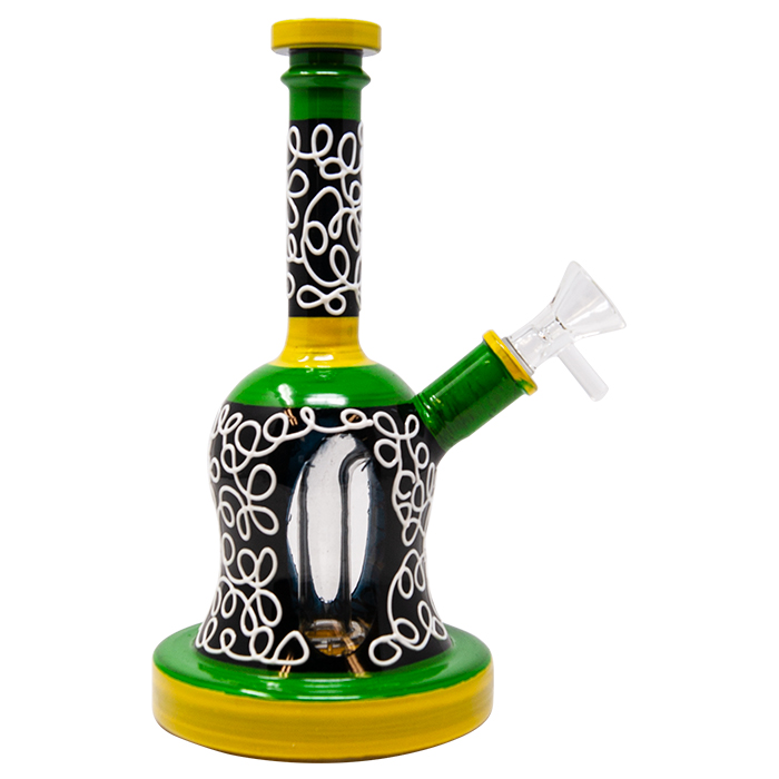 Green And Black Antique Art Glass Bong With Showerhead Perc