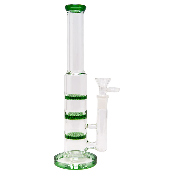 Green Straight Tube Bong With Triple Honeycomb Perc