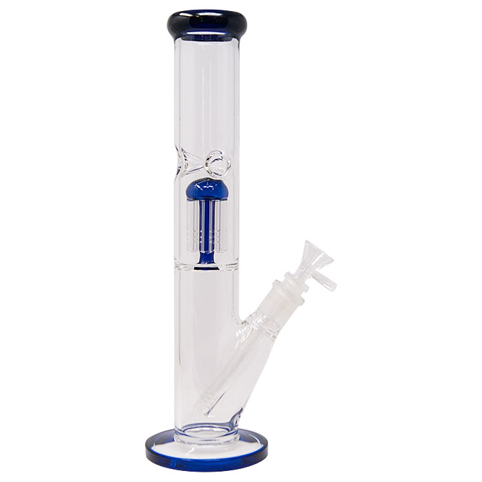 Blue Straight Tube Bong With Turbine Perc And Sturdy Base