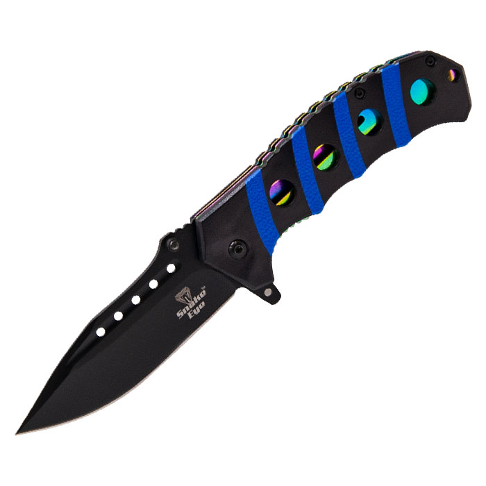 Snake Eye Blue Dotted Rainbow Tactical Outdoor Rescue Knife New