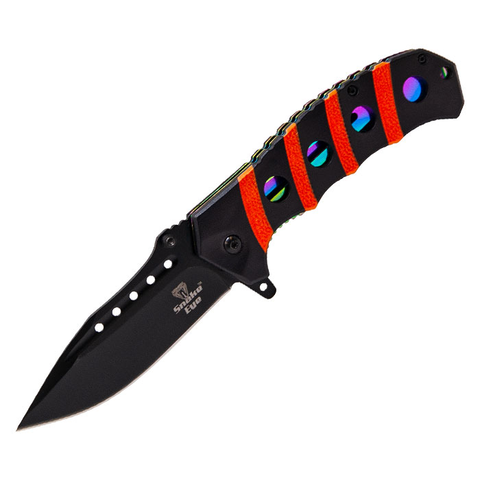 Snake Eye Orange Stripped Rainbow Dotted Pattern Tactical Outdoor Rescue Knife