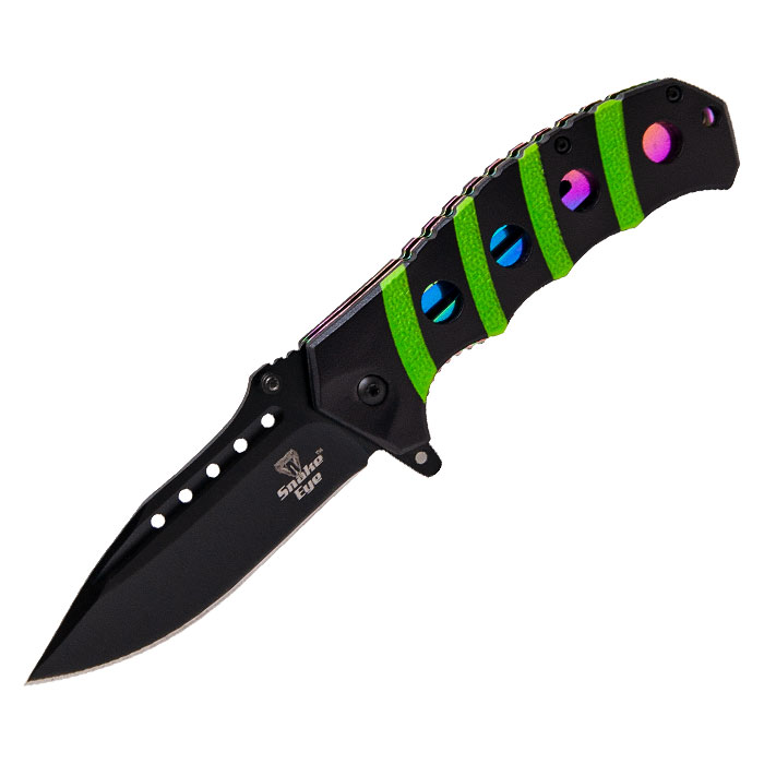 Snake Eye Green Stripped Rainbow Dotted Pattern Tactical Outdoor Rescue Knife