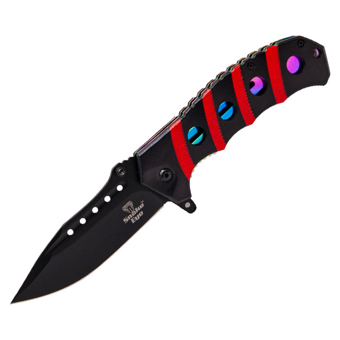 Snake Eye Red Stripped Rainbow Dotted Pattern Tactical Outdoor Rescue Knife