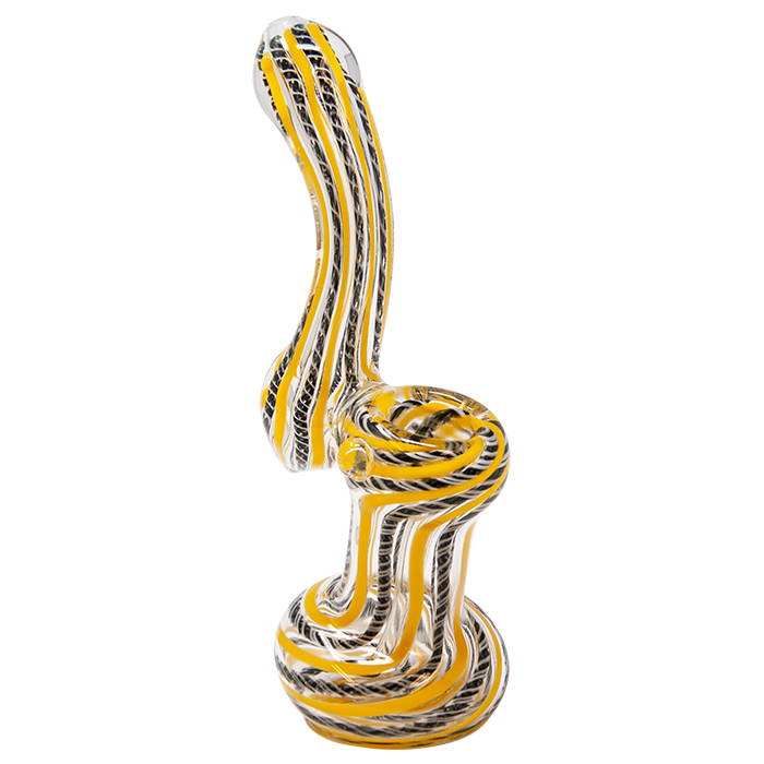 Yellow and Black Striped Glass Bubbler 7 Inches