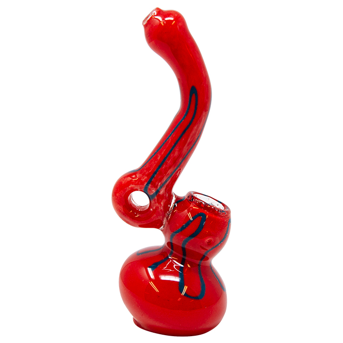 Red and Navy Blue Design Glass Bubbler 7 Inches