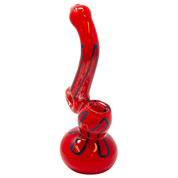 Red and Dark Blue Design Glass Bubbler 7 Inches