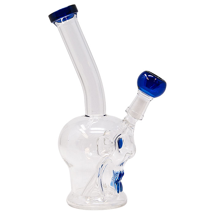 Blue Skull Face 8 Inches Glass Bong
