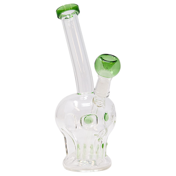 Green Skull Face 8 Inches Glass Bong