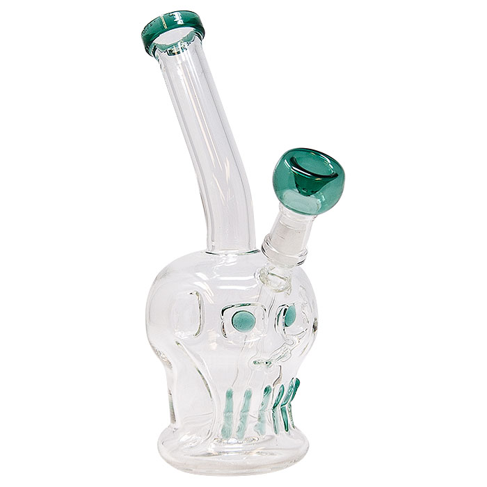 Teal Green Skull Face 8 Inches Glass Bong