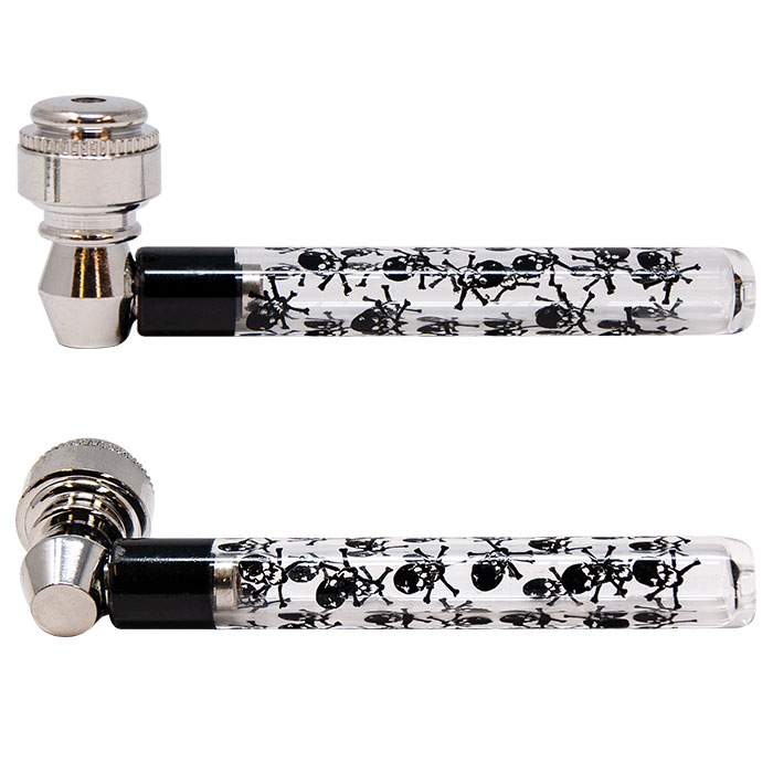 Skull Design 4 Inches Glass Pipe With Metal Bowl