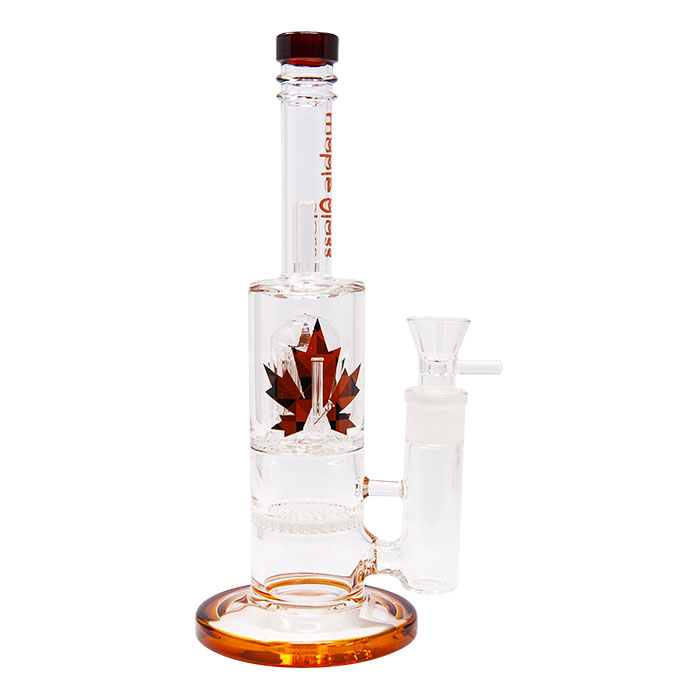 Amber Honey Comb With Tree Percolator And Splash Guard Maple Glass Bong