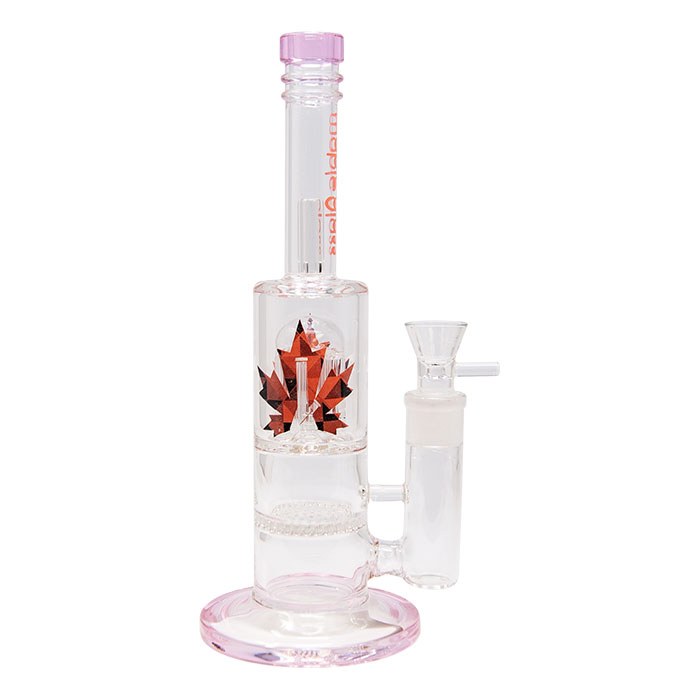 Pink Honey Comb With Tree Percolator And Splash Guard Maple Glass Bong
