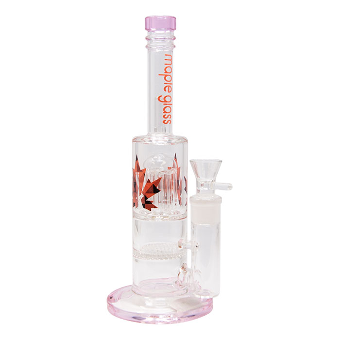 Pink Honey Comb With Tree Percolator And Splash Guard Maple Glass Bong