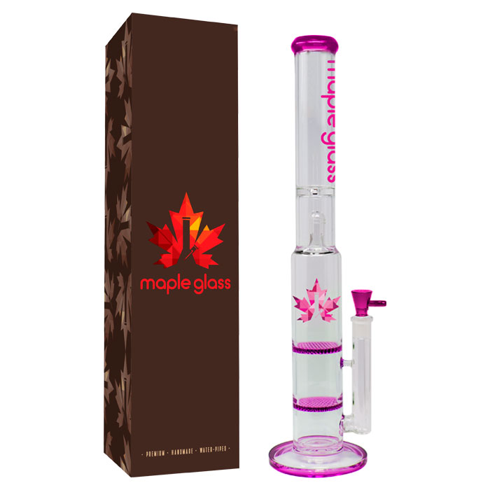 Pink Maple Glass Double Honey Comb Bong With Splash Guard