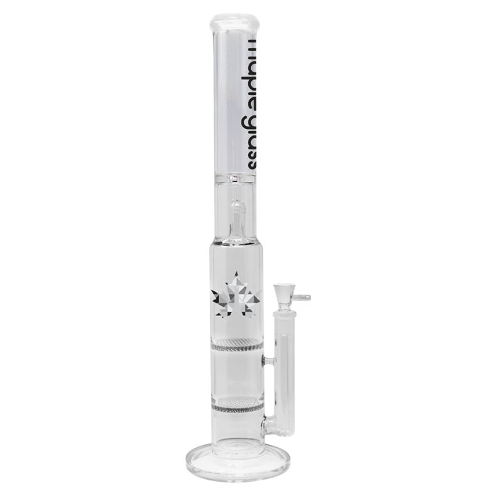 Clear Maple Glass Double Honey Comb Bong With Splash Guard