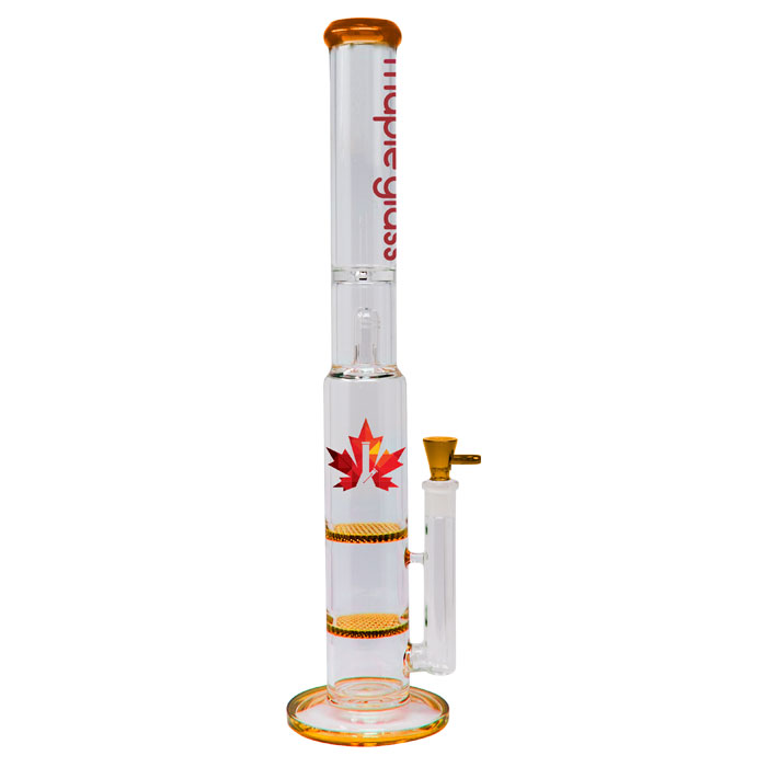 Amber Maple Glass Double Honey Comb Bong With Splash Guard