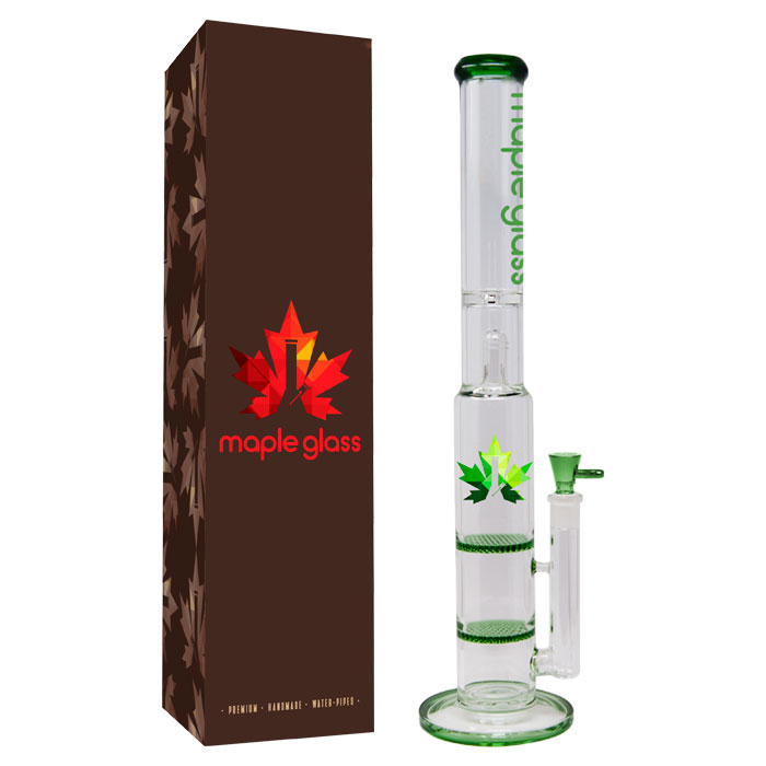 Green Maple Glass Double Honey Comb Bong With Splash Guard