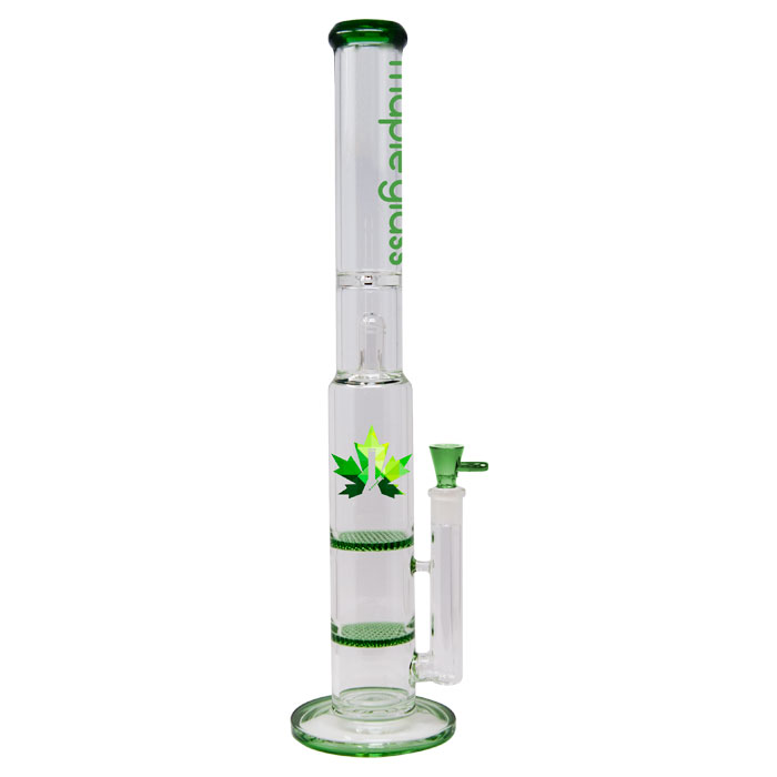 Green Maple Glass Double Honey Comb Bong With Splash Guard