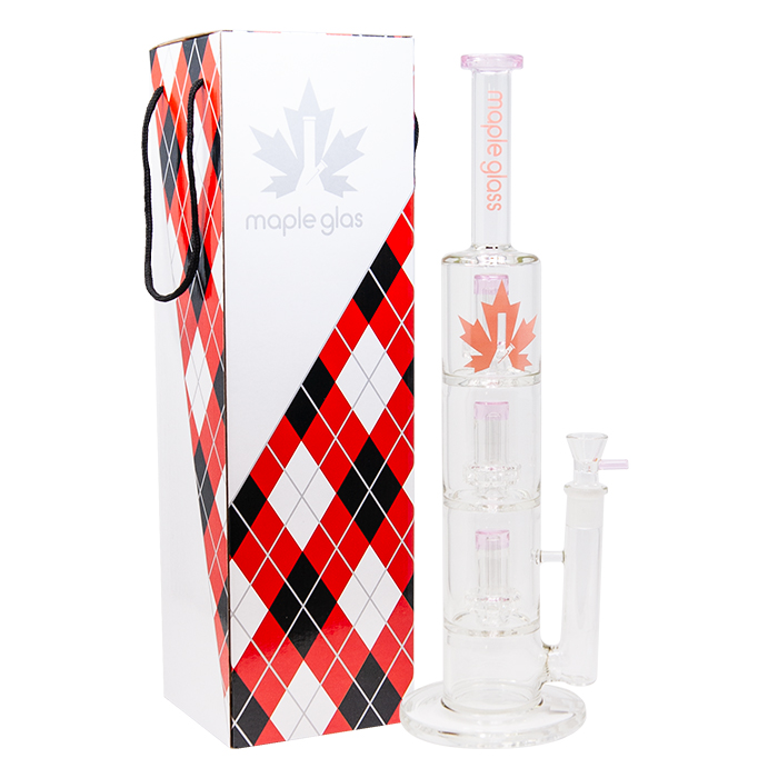 Pink Maple Glass Bong With Triple Tire Perc 18 Inches