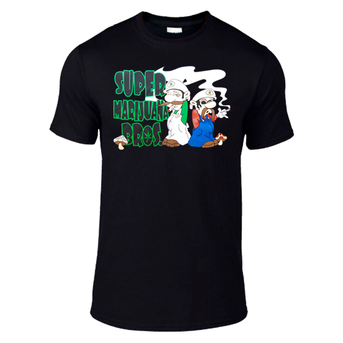 Super Marijuana Bros Black Cotton T-shirt