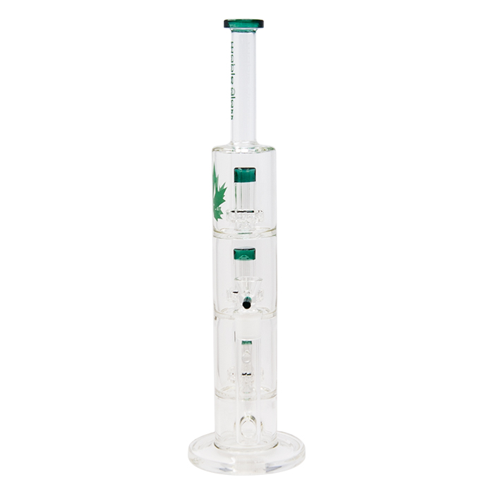 Teal Green Maple Glass Bong With Triple Tire Perc 18 Inches